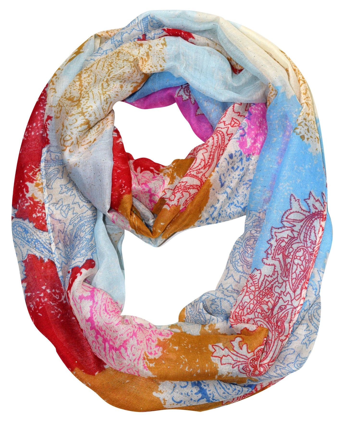 Wholesale Bulk Lot: Shimmering Rainbow Paisley Sparkle Infinity Loop Scarf Sapphire Reseller Pack