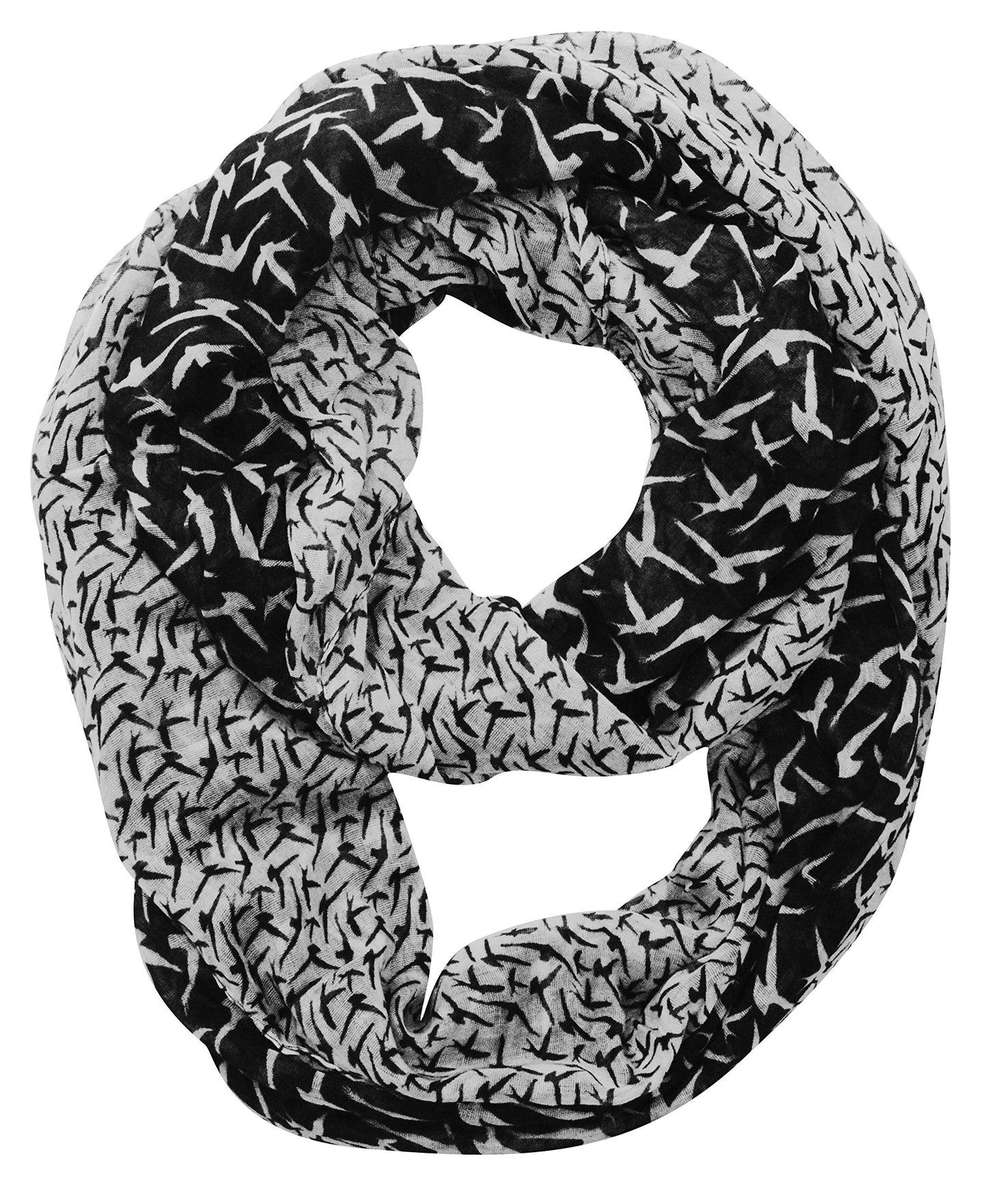 Wholesale Bulk Lot: Vintage Bird Print Infinity Loop Scarf Black White Reseller Pack
