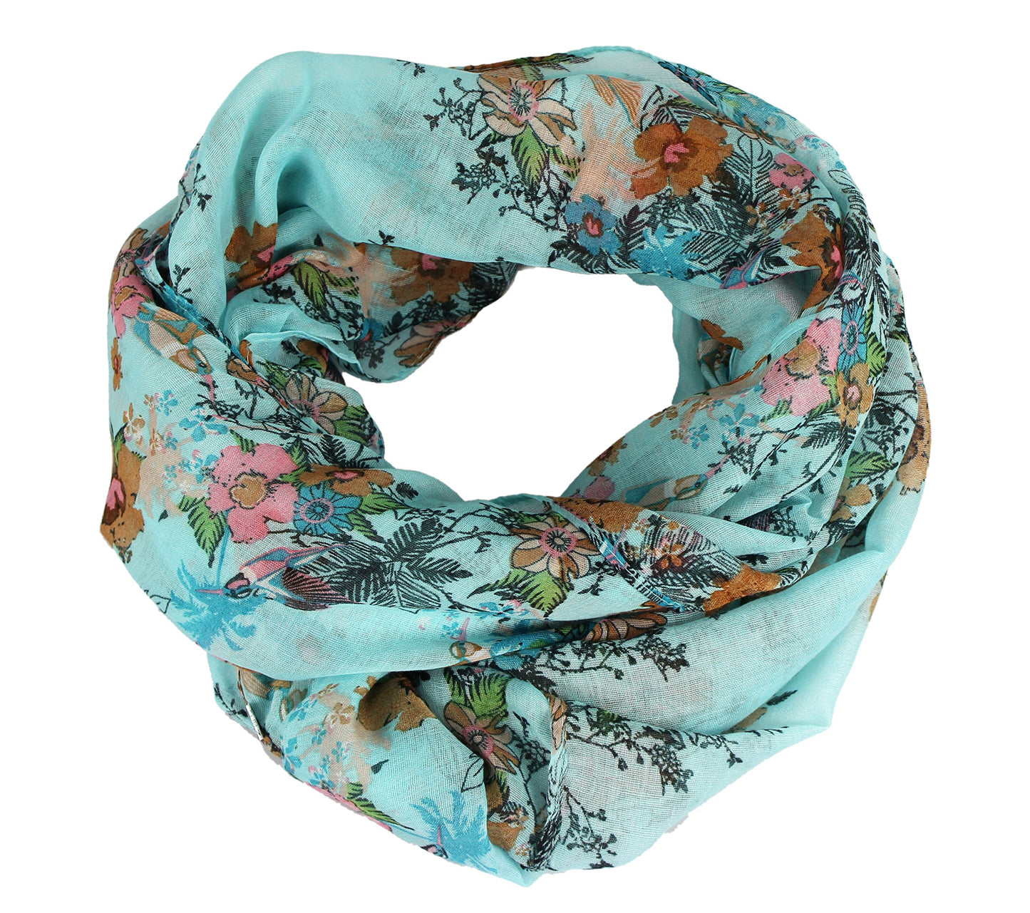 Wholesale Bulk Lot: Sky Blue Cherry Blossom Floral Print Infinity Loop Scarf for Resellers