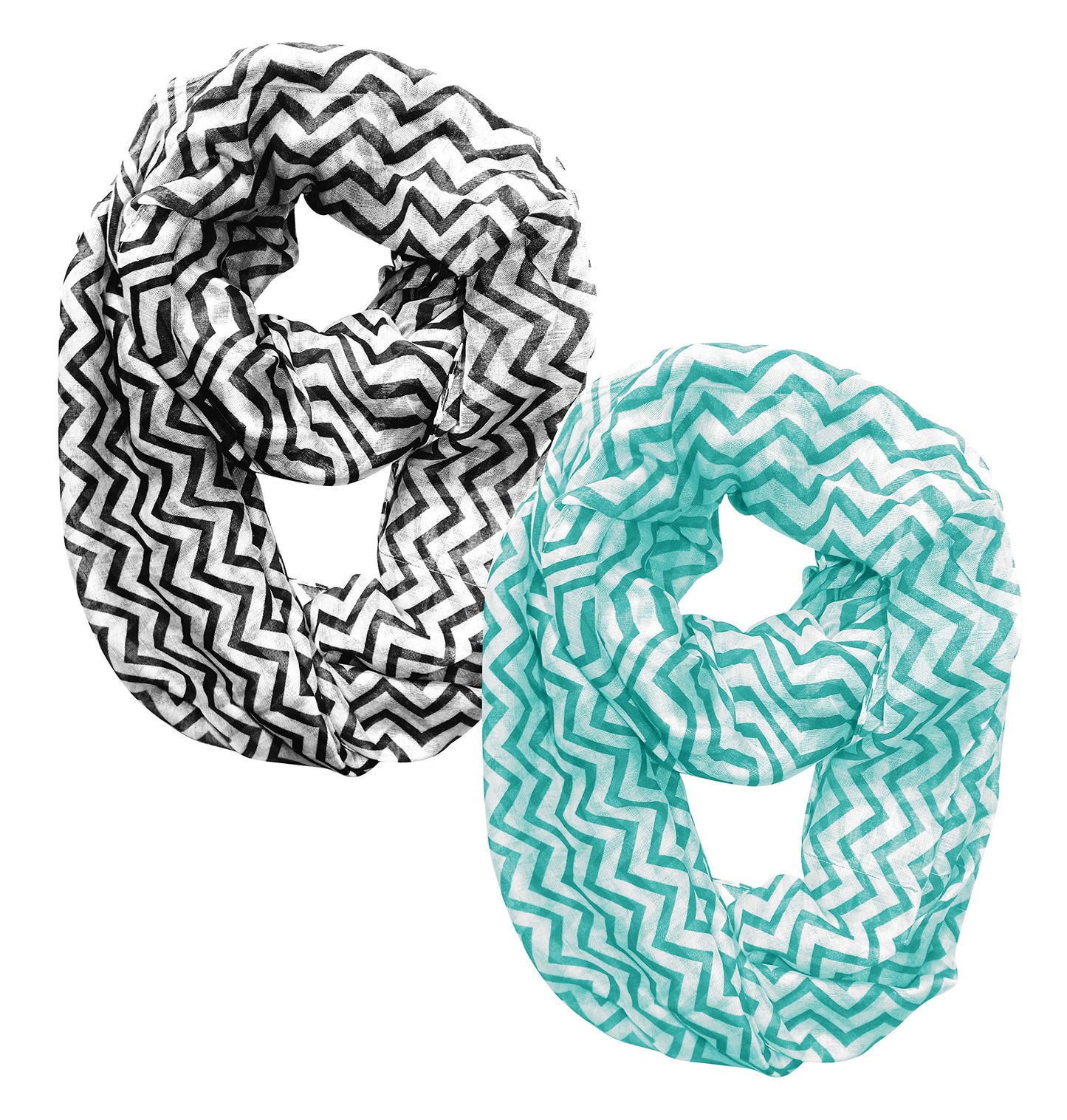 Wholesale Bulk Lot: Sheer Chevron Infinity Loop Scarf Black Turquoise & White Reseller Pack