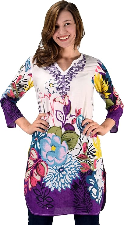 Wholesale Bulk Lot: Cotton Floral Embroidered Vintage Tunic Beachwear Purple XS S