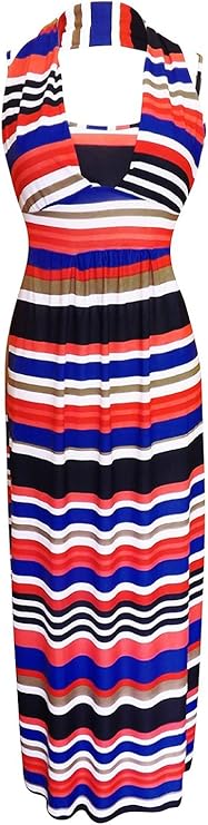 Wholesale Bulk Lot: Red Blue Striped Halter Backless Beach Maxi Dress Large
