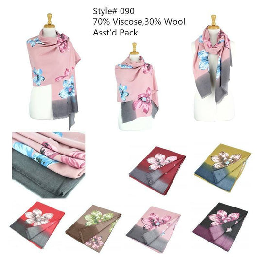 12-Pack Floral Print Cashmere Scarf Shawls
