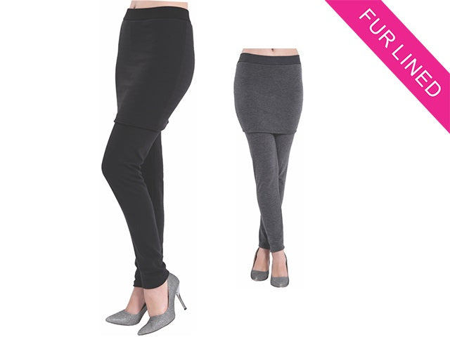 Women'S Thick Faux Fur Lined Legging Attached With Skirt GDP-121107-AT