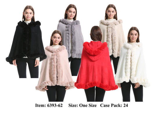Poncho /Cape With Hoody And Fur Trim GDP6393-62-AT