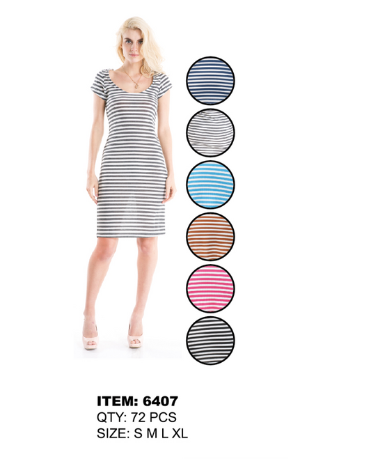 Ladies S/S Stripe Ribs Dress- Medium Long GDP6407-AT