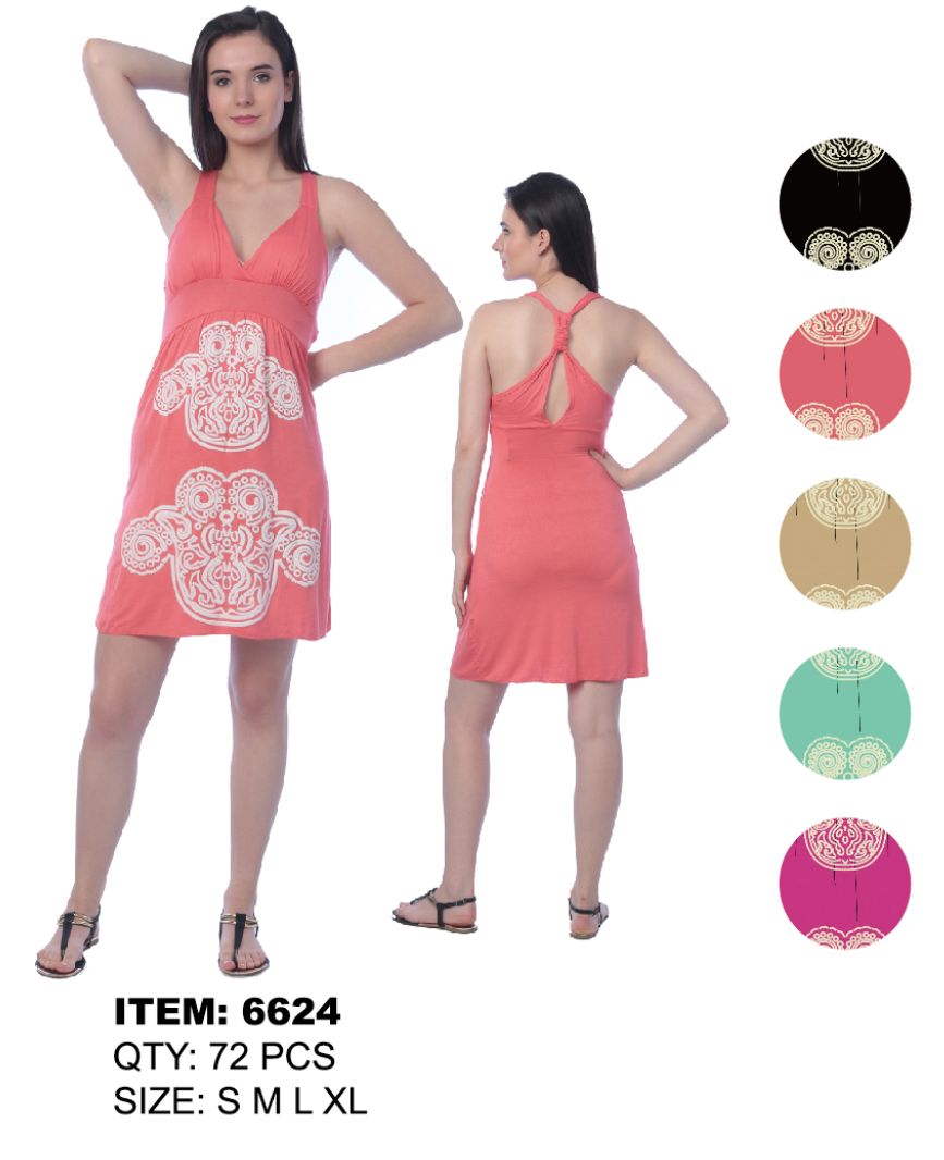 Viscose Short Dress With Puff Prints GDP6624-AT