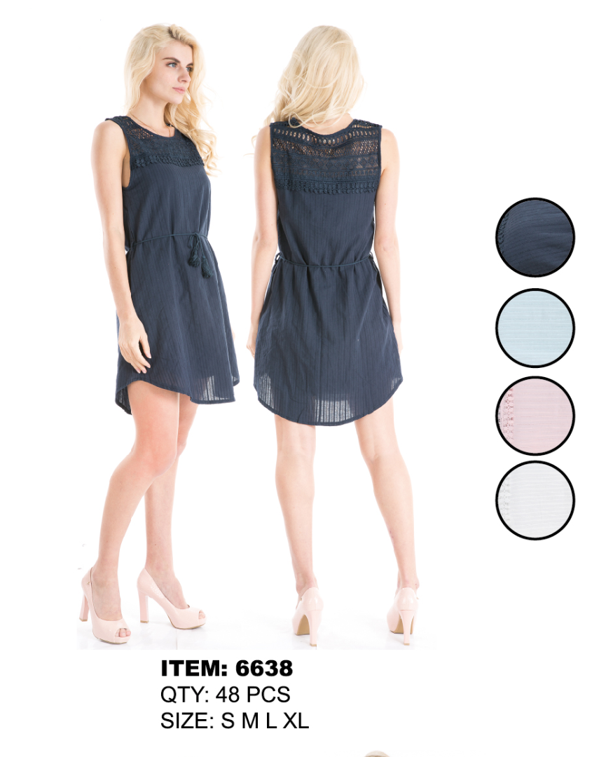 Ladies Cotton Short Dress With Lace & Belt GDP6638-AT