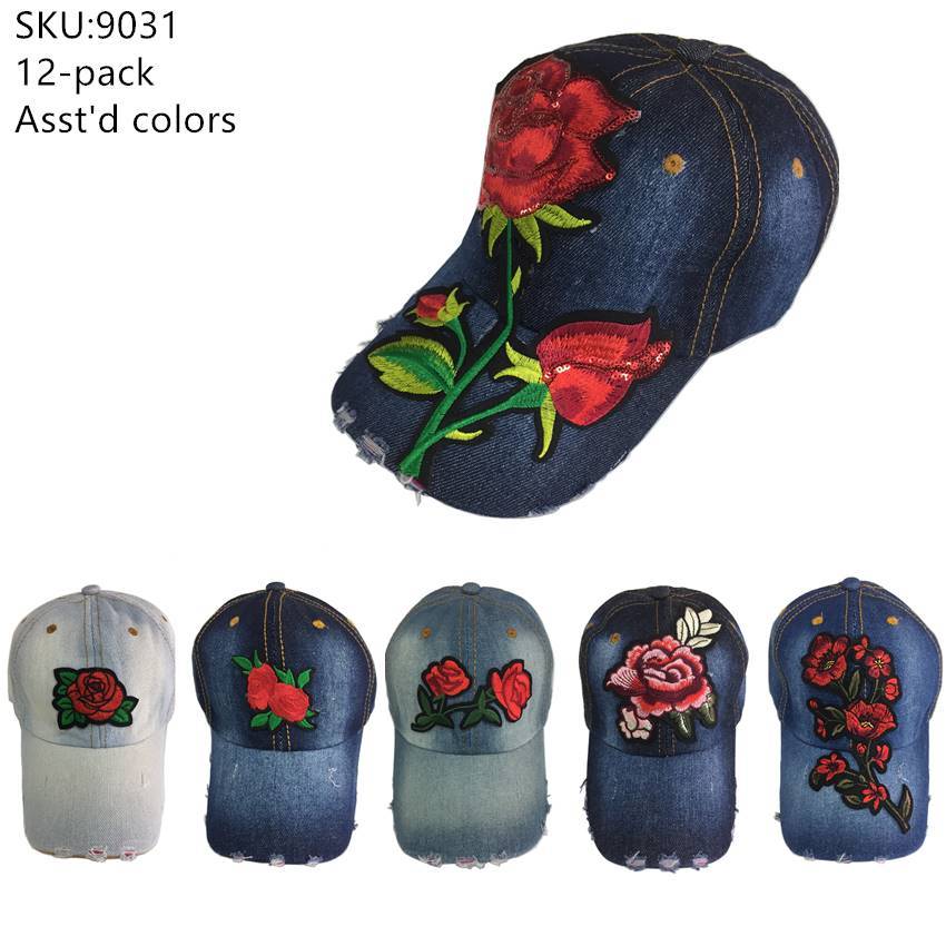Floral Denim 100% Cotton Baseball Caps