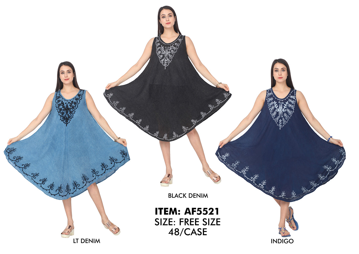 Rayon Denim Wash Dress With Embd. GDPAF5521-AT
