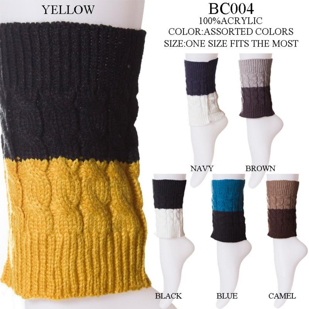 Two-Tone Short Knitted Boot Cuffs - 12Pc Set