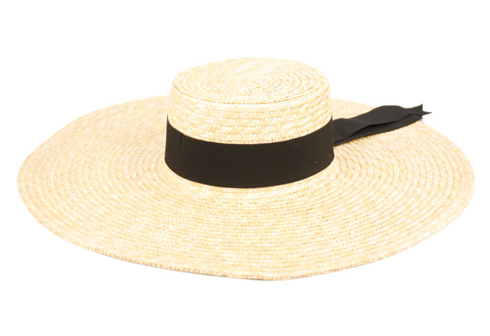 Natural Straw Wide Brim Floppy W/Grosgrain Band