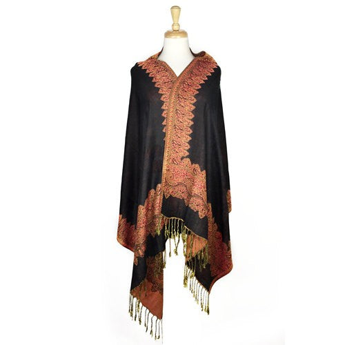 Wholesale Bulk Pack Border Pattern Pashmina Scarf - Black