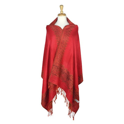 Wholesale Bulk Pack Border Pattern Pashmina Scarf - Red