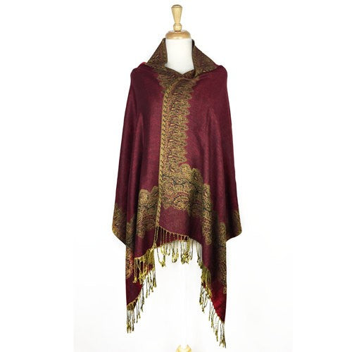 Wholesale Bulk Pack Border Pattern Pashmina Scarf - Burgundy