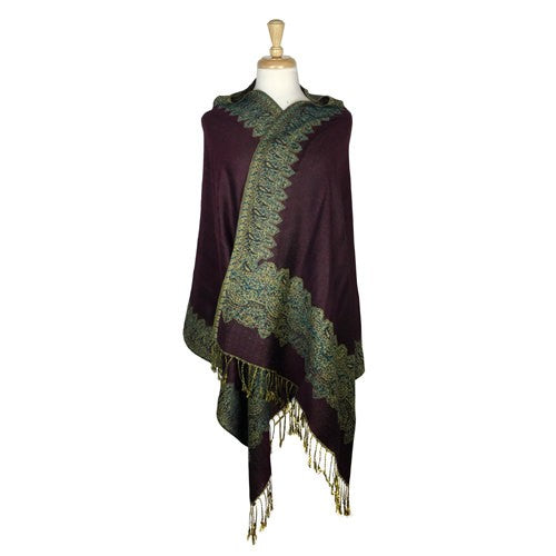 Wholesale Bulk Pack Border Pattern Pashmina Scarf - Grape