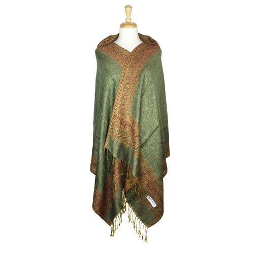 Wholesale Bulk Pack Border Pattern Pashmina Scarf - Lime Green