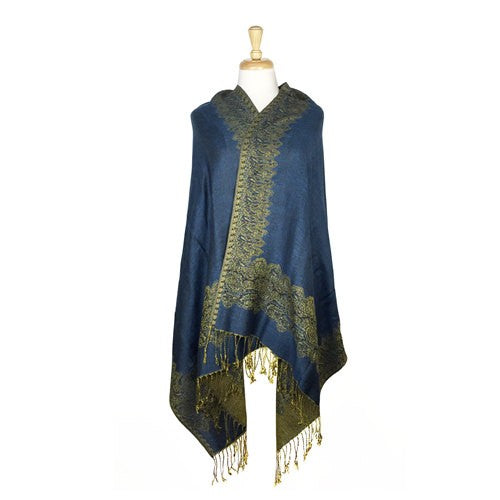 Wholesale Bulk Pack Border Pattern Pashmina Scarf - Indigo