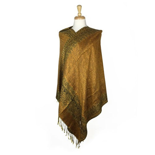 Wholesale Bulk Pack Border Pattern Pashmina Scarf - Brown