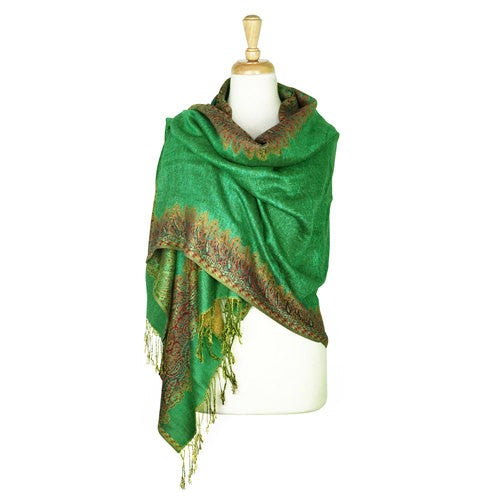 Wholesale Bulk Pack Border Pattern Pashmina Scarf - Green