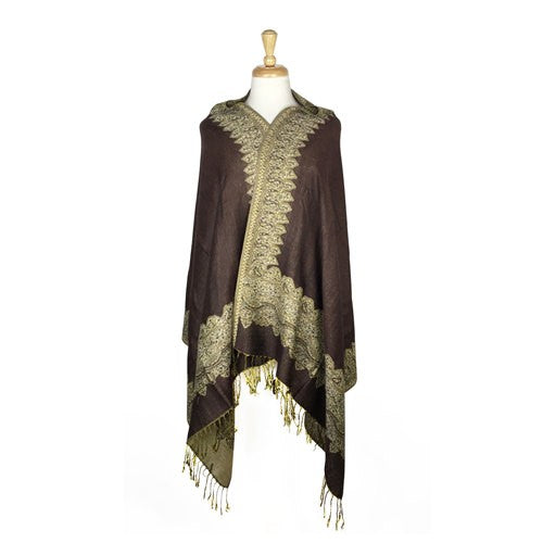 Wholesale Bulk Pack Border Pattern Pashmina Scarf - Brown