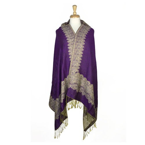 Wholesale Bulk Pack Border Pattern Pashmina Scarf - Purple