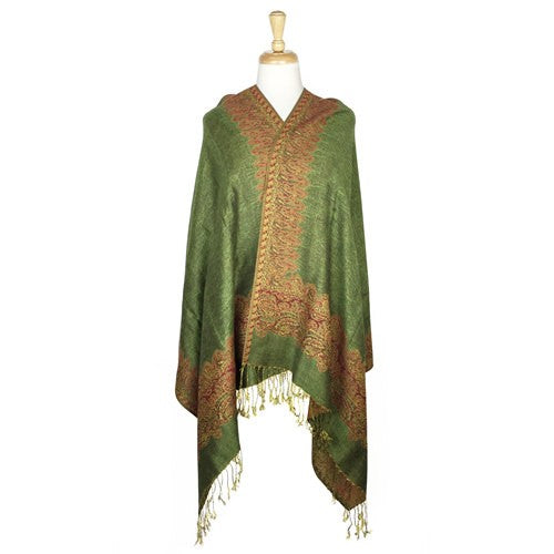 Wholesale Bulk Pack Border Pattern Pashmina Scarf - Olive Green