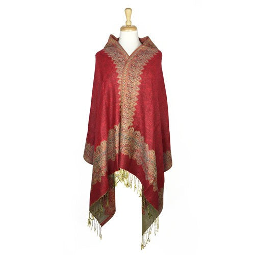 Wholesale Bulk Pack Border Pattern Pashmina Scarf - Dark Red