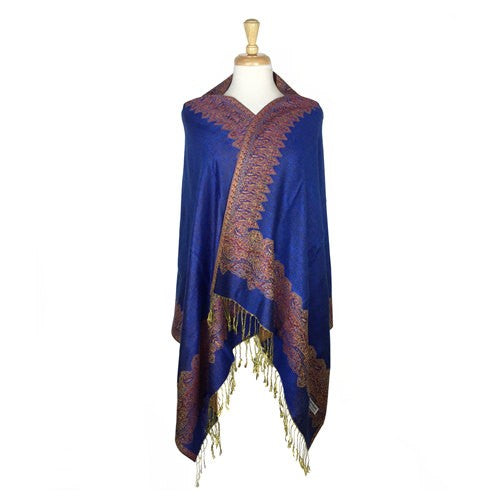 Wholesale Bulk Pack Border Pattern Pashmina Scarf - Royal