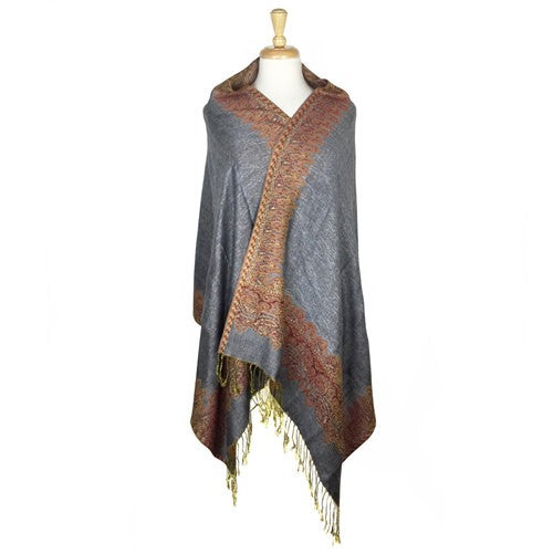 Wholesale Bulk Pack Border Pattern Pashmina Scarf - Gray