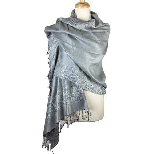 Wholesale Bulk Pack Border Pattern Pashmina Scarf - Silver