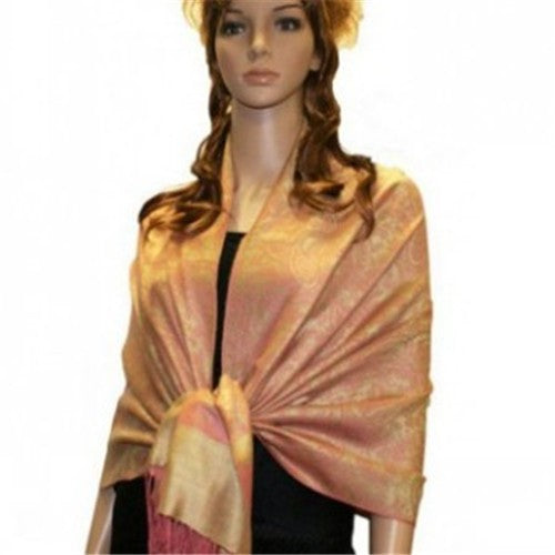 Wholesale Bulk Pack Light Paisley Pashmina Scarf - Orange W/ Yellow