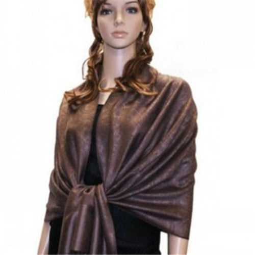 Wholesale Bulk Pack Light Paisley Pashmina Scarf - Dark Chocolate