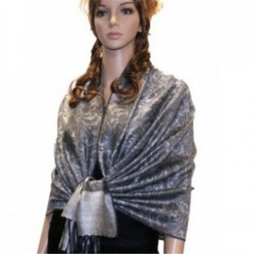 Wholesale Bulk Pack Light Paisley Pashmina Scarf - Black W/ White