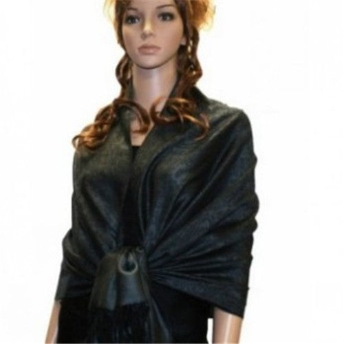 Wholesale Bulk Pack Light Paisley Pashmina Scarf - Black W/ Dark Grey