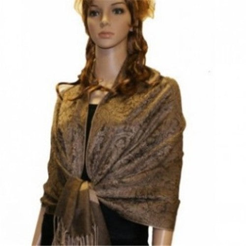 Wholesale Bulk Pack Light Paisley Pashmina Scarf - Tan Brown