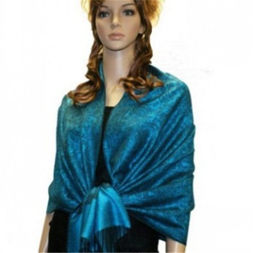 Wholesale Bulk Pack Light Paisley Pashmina Scarf - Cyan Blue
