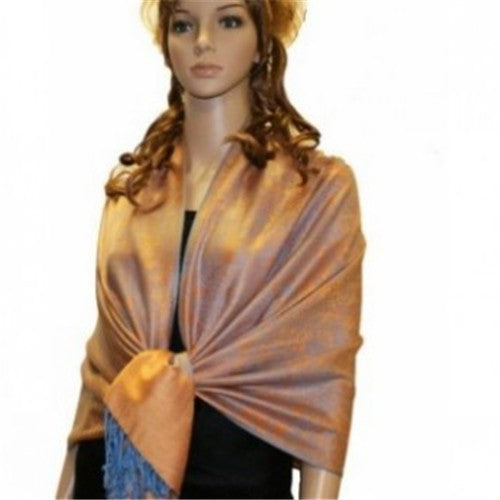Wholesale Bulk Pack Light Paisley Pashmina Scarf - Orange W/ Light Blue