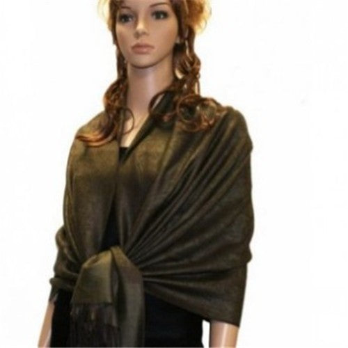 Wholesale Bulk Pack Light Paisley Pashmina Scarf - Dark Olive