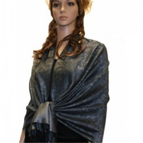 Wholesale Black Medium Grey Paisley Pashmina Scarf