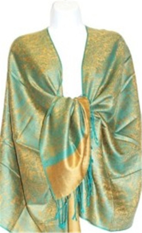 Wholesale Gold Green Paisley Pashmina Scarf