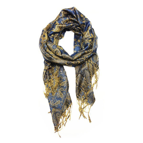 Wholesale Deep Blue Paisley Pashmina Scarf