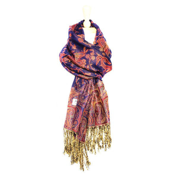 Wholesale Bright Navy Paisley Pashmina Scarf