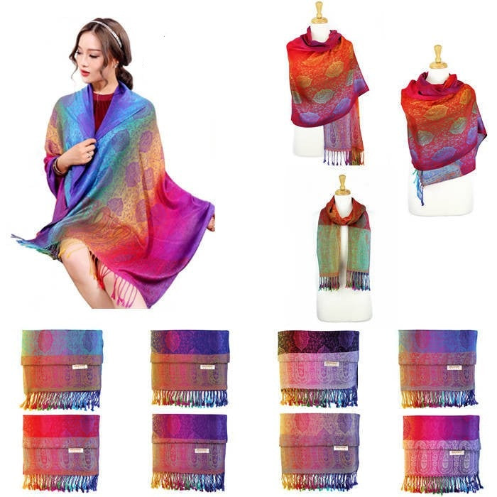 Wholesale Bulk Pack Pashmina Colorful Shawls 12 - Pack Assorted Colors