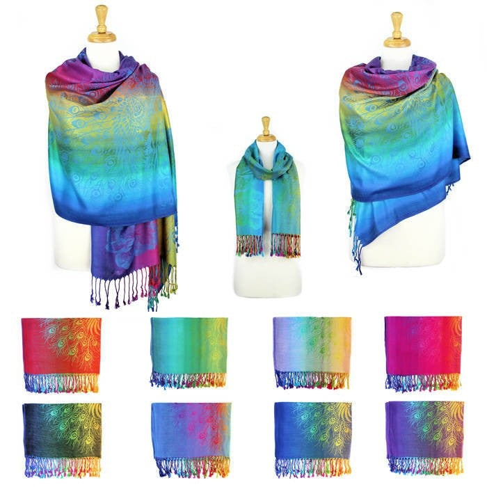 Wholesale Bulk Pack Pashmina Colorful Shawls 12 - Pack Assorted Colors