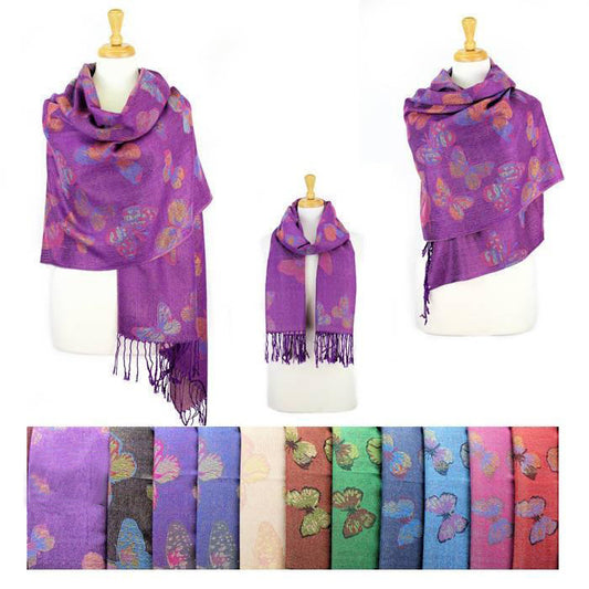 Wholesale Bulk Pack Metallic Pashmina 12 - pack Assorted Colors Butterfly