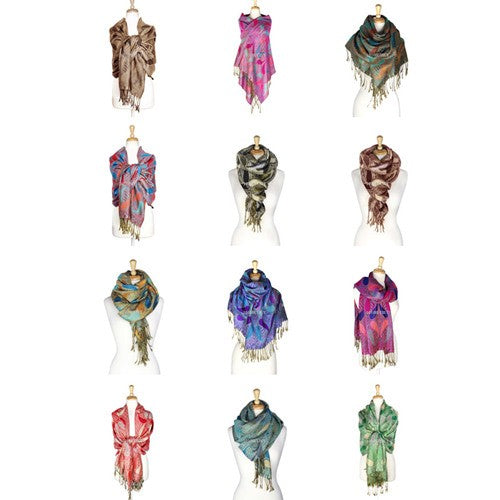 Wholesale Bulk Pack Pashmina 12 - pack Assorted Colors