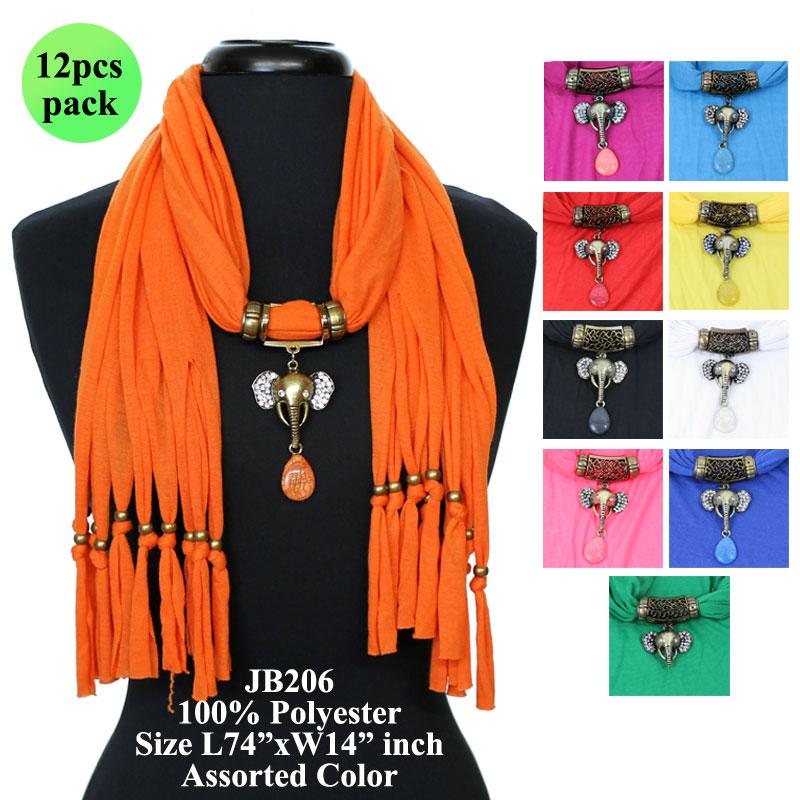 Rhinestone Pendant Solid Color Scarf