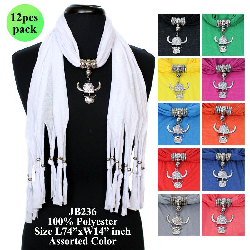 Rhinestone Pendant Solid Color Scarf (12Pcs/Pack)
