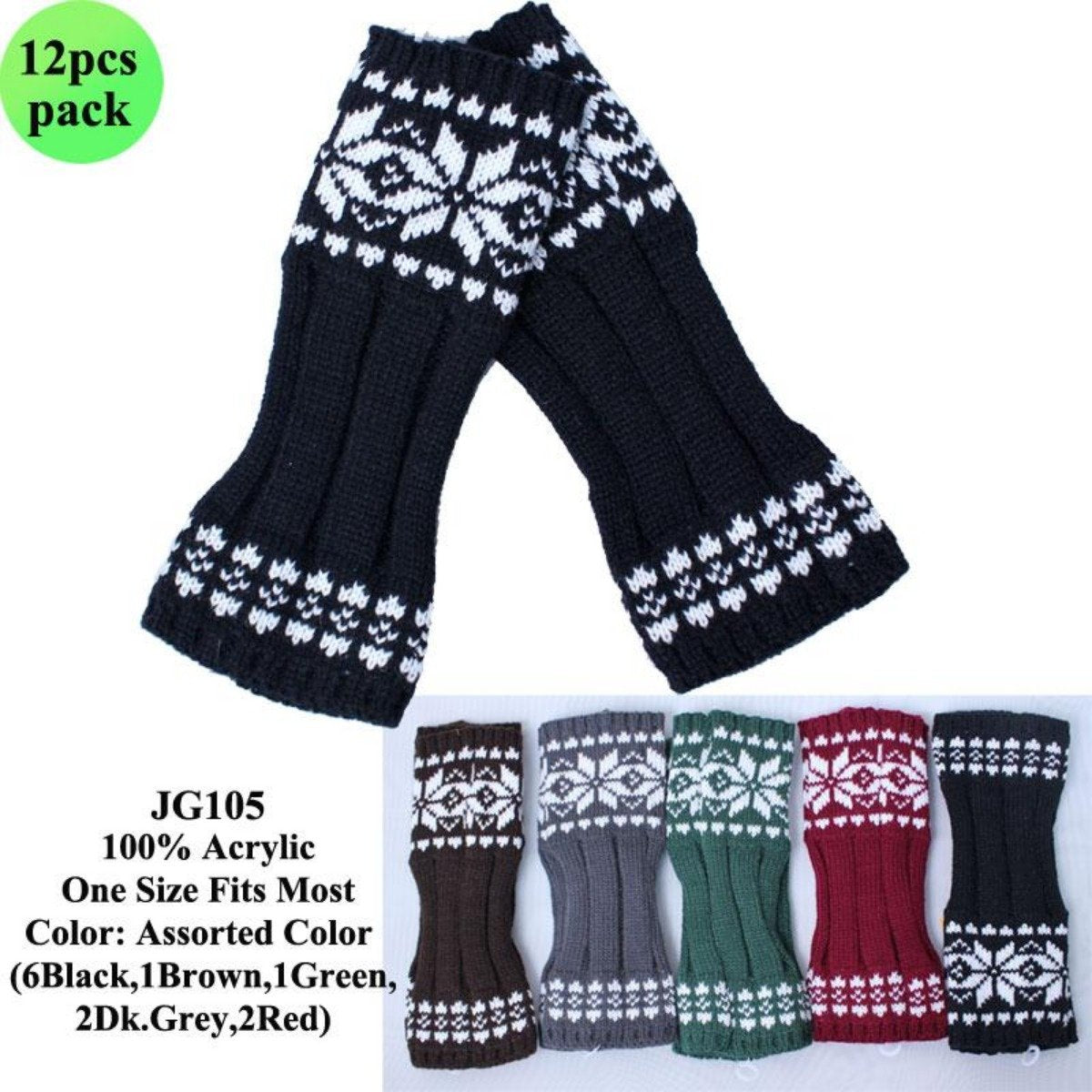 Snowflake Print Knitted Arm-Warmers - 12Pc Set